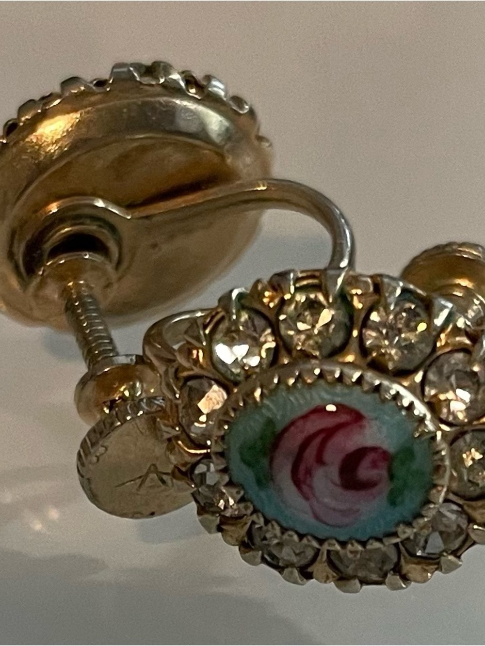 Gold-Tone Floral Porcelain Screw-Back Earrings - Gold